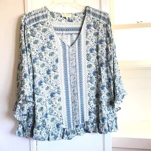 CYNTHIA ROWLEY Floral Ruffle Sleeve Blouse Boho Cottagecore Women’s Plus Size 2X